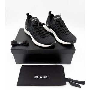Chanel CC Black Fabric Logo Sneakers Trainers with Box EU 38.5